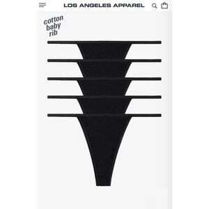 NEW Los Angeles Apparel 5 Pack Baby Rib Cotton Thong Black M